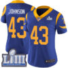 #43 Limited John Johnson Royal Blue Nike NFL Alternate Women’s Jersey Los Angeles Rams Vapor Untouchable Super Bowl LIII Bound