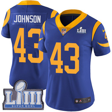 #43 Limited John Johnson Royal Blue Nike NFL Alternate Women’s Jersey Los Angeles Rams Vapor Untouchable Super Bowl LIII Bound