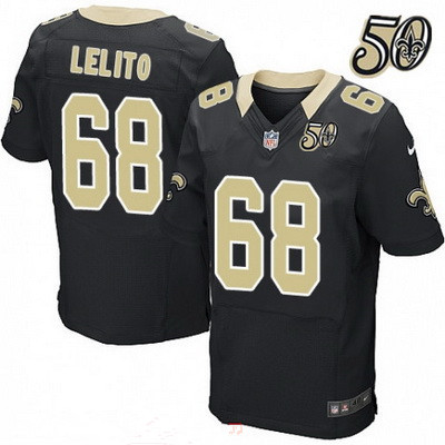 Men’s New Orleans Saints #68 Tim Lelito Black 50th Season Patch Stitched NFL Nike Elite Jersey