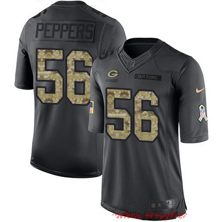 Men’s Green Bay Packers #56 Julius Peppers Black Anthracite 2016 Salute To Service Stitched NFL Nike Limited Jersey