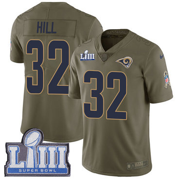 #32 Limited Troy Hill Olive Nike NFL Men’s Jersey Los Angeles Rams 2017 Salute to Service Super Bowl LIII Bound