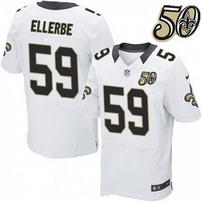 Men’s New Orleans Saints #59 Dannell Ellerbe White 50th Season Patch Stitched NFL Nike Elite Jersey
