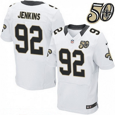 Men’s New Orleans Saints #92 John Jenkins White 50th Season Patch Stitched NFL Nike Elite Jersey