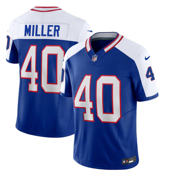 Men’s Buffalo Bills #40 Von Miller Blue White 2023 F.U.S.E. Throwback Vapor Untouchable Limited Football Stitched Jersey