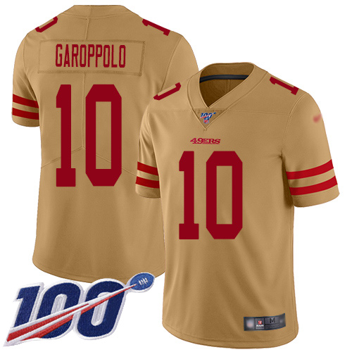 49ers #10 Jimmy Garoppolo Gold Men’s Stitched Football Limited Inverted Legend 100th Season Jersey