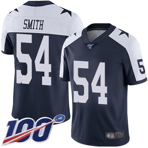 Cowboys #54 Jaylon Smith Navy Blue Thanksgiving Men’s Stitched Football 100th Season Vapor Throwback Limited Jersey