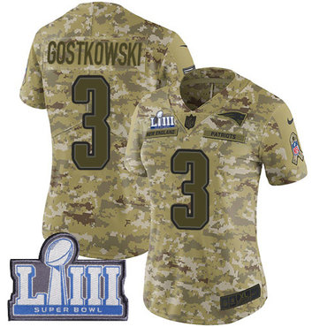 Women’s New England Patriots #3 Stephen Gostkowski Camo Nike NFL 2018 Salute to Service Super Bowl LIII Bound Limited Jersey
