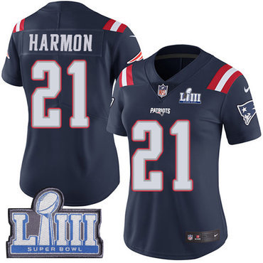 #21 Limited Duron Harmon Navy Blue Nike NFL Women’s Jersey New England Patriots Rush Vapor Untouchable Super Bowl LIII Bound