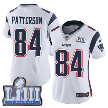 #84 Limited Cordarrelle Patterson White Nike NFL Road Women’s Jersey New England Patriots Vapor Untouchable Super Bowl LIII Bound