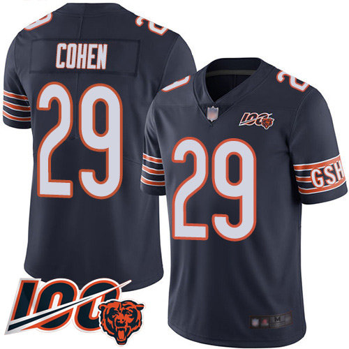 Bears #29 Tarik Cohen Navy Blue Team Color Men’s Stitched Football 100th Season Vapor Limited Jersey