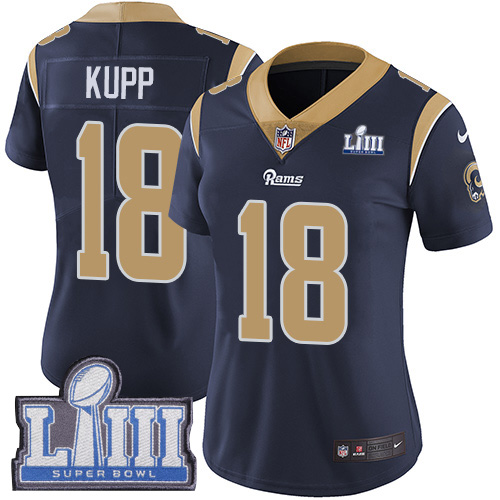 Women’s Los Angeles Rams #18 Cooper Kupp Navy Blue Nike NFL Home Vapor Untouchable Super Bowl LIII Bound Limited Jersey