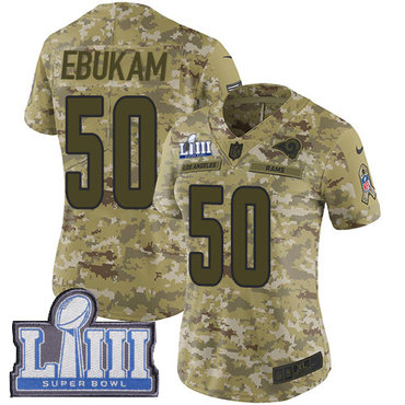 #50 Limited Samson Ebukam Camo Nike NFL Women’s Jersey Los Angeles Rams 2018 Salute to Service Super Bowl LIII Bound