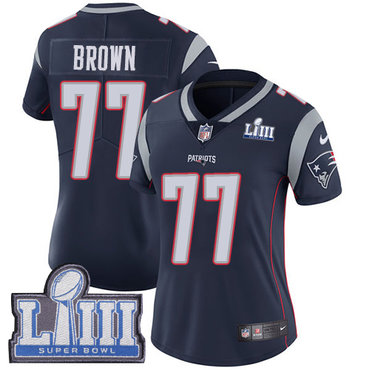 #77 Limited Trent Brown Navy Blue Nike NFL Home Women’s Jersey New England Patriots Vapor Untouchable Super Bowl LIII Bound