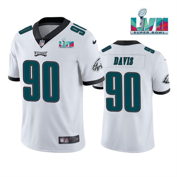 Men’s Philadelphia Eagles #90 Jordan Davis White Super Bowl LVII Patch Vapor Untouchable Limited Stitched Jersey
