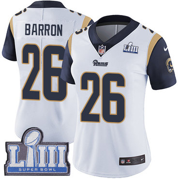 #26 Limited Mark Barron White Nike NFL Road Women’s Jersey Los Angeles Rams Vapor Untouchable Super Bowl LIII Bound