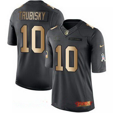 Men’s 2017 NFL Draft Chicago Bears #10 Mitchell Trubisky Anthracite Gold 2016 Salute To Service Stitched NFL Nike Limited Jersey