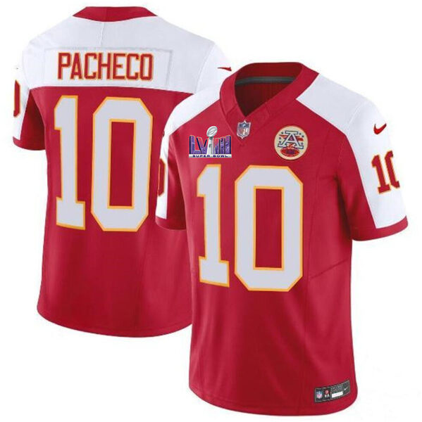 Men’s Kansas City Chiefs #10 Isiah Pacheco Red White 2024 F.U.S.E. Super Bowl LVIII Patch Vapor Untouchable Limited Football Stitched Jersey