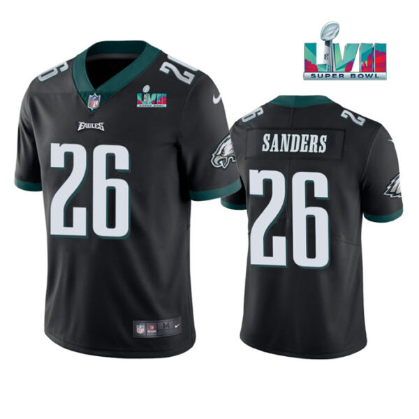 Men’s Philadelphia Eagles #26 Miles Sanders Black Super Bowl LVII Patch Vapor Untouchable Limited Stitched Jersey