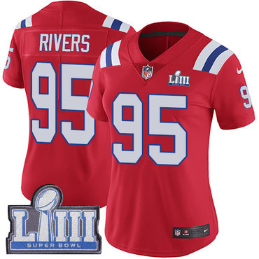 #95 Limited Derek Rivers Red Nike NFL Alternate Women’s Jersey New England Patriots Vapor Untouchable Super Bowl LIII Bound