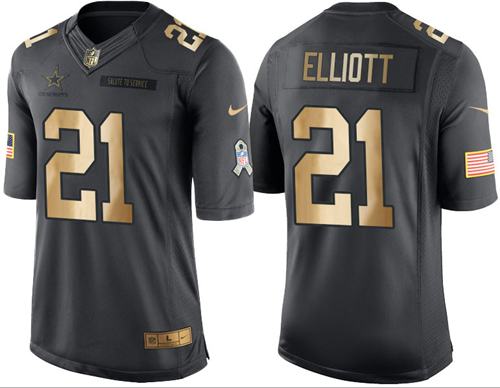 Nike Cowboys #21 Ezekiel Elliott Black Men’s Stitched NFL Limited Gold Salute To Service Jersey