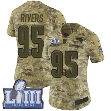 #95 Limited Derek Rivers Camo Nike NFL Women’s Jersey New England Patriots 2018 Salute to Service Super Bowl LIII Bound