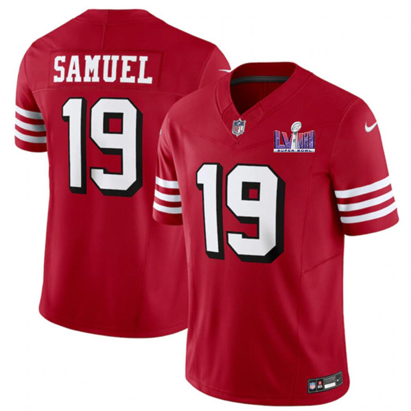 Men’s San Francisco 49ers #19 Deebo Samuel New Red 2024 F.U.S.E. Super Bowl LVIII Patch Vapor Untouchable Limited Football Stitched Jersey