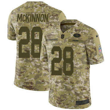 Nike 49ers #28 Jerick McKinnon Camo Men’s Stitched NFL Limited 2018 Salute To Service Jersey