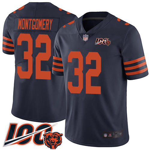 Bears #32 David Montgomery Navy Blue Alternate Men’s Stitched Football 100th Season Vapor Limited Jersey