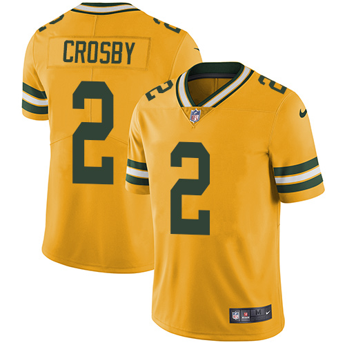 Nike Green Bay Packers #2 Mason Crosby Yellow Men’s Stitched NFL Limited Rush Jersey