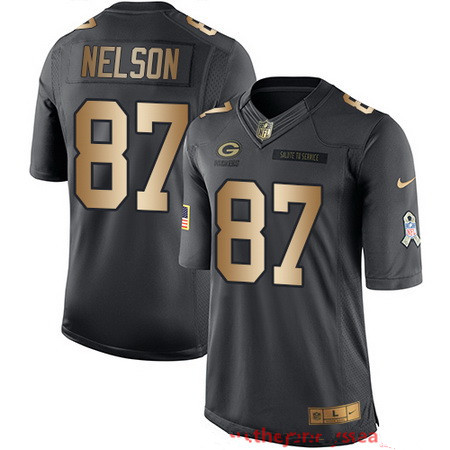Men’s Green Bay Packers #87 Jordy Nelson Anthracite Gold 2016 Salute To Service Stitched NFL Nike Limited Jersey