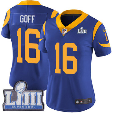 #16 Limited Jared Goff Royal Blue Nike NFL Alternate Women’s Jersey Los Angeles Rams Vapor Untouchable Super Bowl LIII Bound