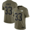 Men’s Green Bay Packers #33 Aaron Jones 2022 Olive Salute To Service Limited Stitched Jersey