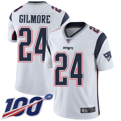 Patriots #24 Stephon Gilmore White Men’s Stitched Football 100th Season Vapor Limited Jersey
