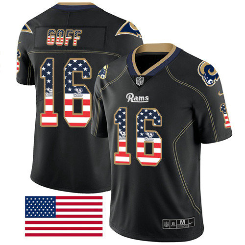 Nike Rams 16 Jared Goff Black Men’s Stitched NFL Limited Rush USA Flag Jersey