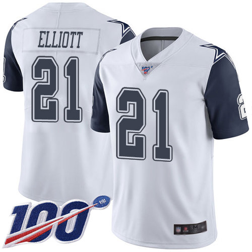 Cowboys #21 Ezekiel Elliott White Men’s Stitched Football Limited Rush 100th Season Jersey