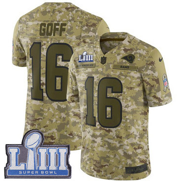 #16 Limited Jared Goff Camo Nike NFL Men’s Jersey Los Angeles Rams 2018 Salute to Service Super Bowl LIII Bound