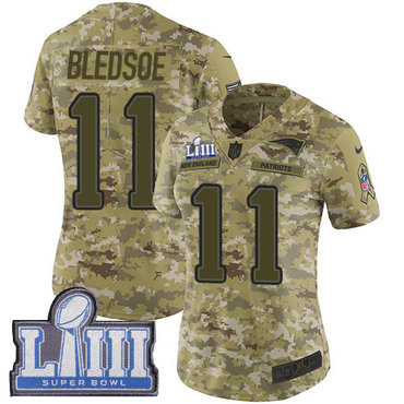 #11 Limited Drew Bledsoe Camo Nike NFL Women’s Jersey New England Patriots 2018 Salute to Service Super Bowl LIII Bound
