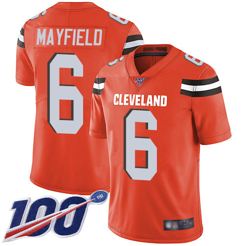 Cleveland Browns #6 Baker Mayfield Orange Alternate Men’s Stitched Football 100th Season Vapor Limited Jersey