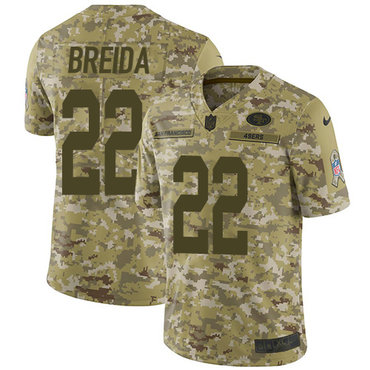 Nike 49ers #22 Matt Breida Camo Men’s Stitched NFL Limited 2018 Salute To Service Jersey