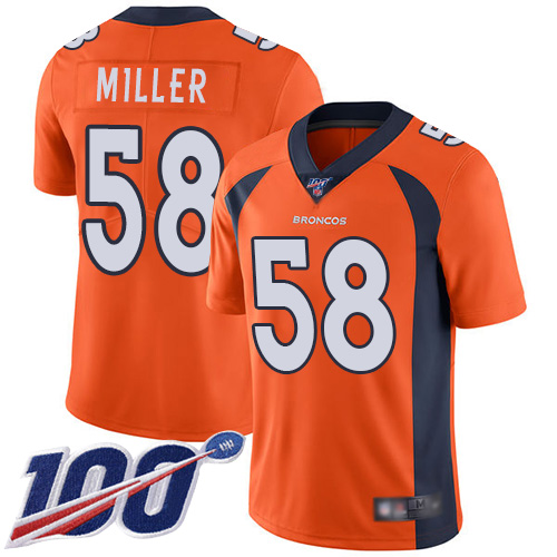 Broncos #58 Von Miller Orange Team Color Men’s Stitched Football 100th Season Vapor Limited Jersey