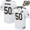 Men’s New Orleans Saints #50 Stephone Anthony White 50th Season Patch Stitched NFL Nike Elite Jersey