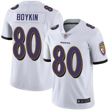Ravens #80 Miles Boykin White Men’s Stitched Football Vapor Untouchable Limited Jersey
