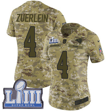 #4 Limited Greg Zuerlein Camo Nike NFL Women’s Jersey Los Angeles Rams 2018 Salute to Service Super Bowl LIII Bound
