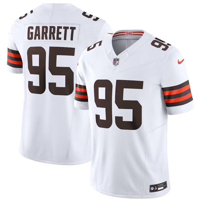 Men’s Cleveland Browns #95 Myles Garrett White 2023 F.U.S.E. Vapor Untouchable Limited Football Stitched Jersey