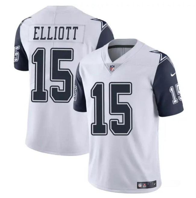 Men’s Dallas Cowboys #15 Ezekiel Elliott White Color Rush Limited Football Stitched Jersey