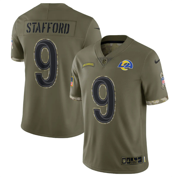 Men’s Los Angeles Rams #9 Matthew Stafford 2022 Olive Salute To Service Limited Stitched Jersey