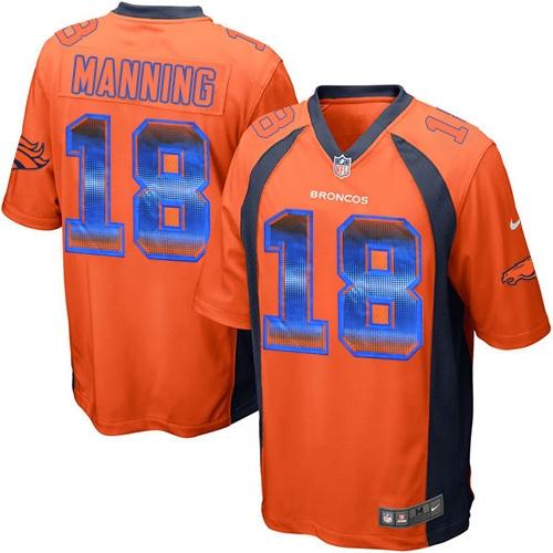 Nike Broncos #18 Peyton Manning Orange Team Color Men’s Stitched NFL Limited Strobe Jersey