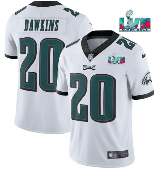 Men’s Philadelphia Eagles #20 Brian Dawkins White Super Bowl LVII Patch Vapor Untouchable Limited Stitched Jersey