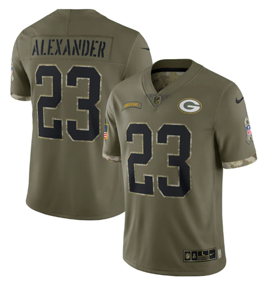 Men’s Green Bay Packers #23 Jaire Alexander 2022 Olive Salute To Service Limited Stitched Jersey