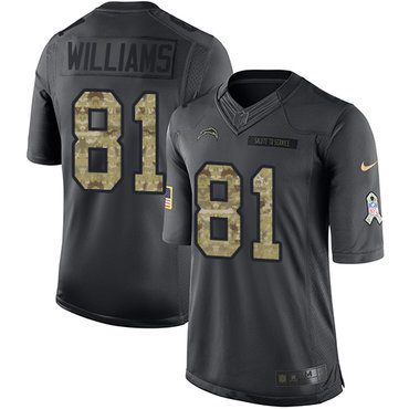 Nike Los Angeles Chargers #81 Mike Williams Black Men’s Stitched NFL Limited 2016 Salute to Service Jersey